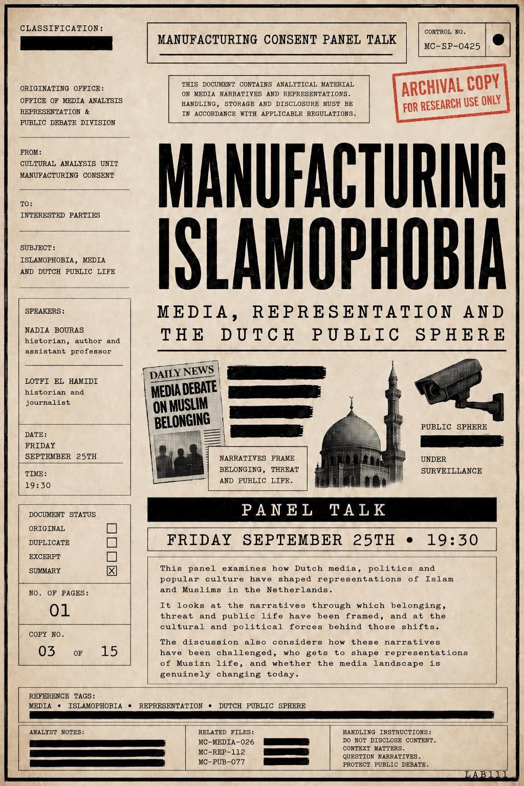 Manufacturing Islamophobia: Media, Representation And The Dutch Public Sphere (Panel Talk)
