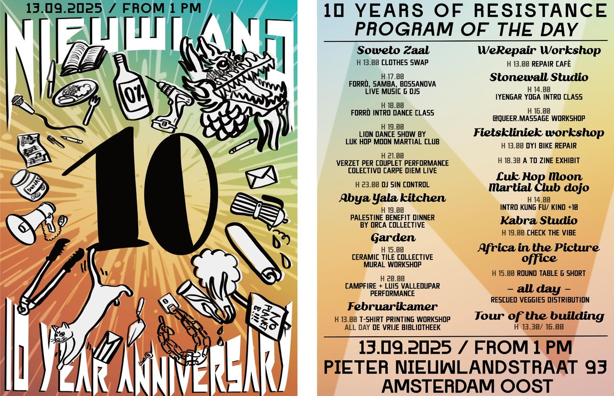 🎉 NieuwLand turns 10! 🎉 live music, 🇵🇸 dinner, workshops, talks and more