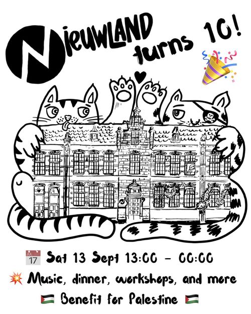 🎉 NieuwLand turns 10! 🎉 live music, 🇵🇸 dinner, workshops, talks and more