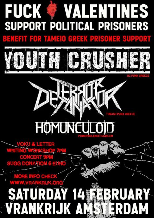 FUCK VALENTINES, SUPPORT POLITICAL PRISONERS! TAMEIO BENEFIT w/ VOKU, LETTER WRITING, AND CONCERT