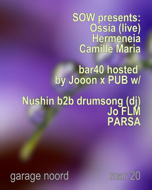 SOW presents: Ossia (live), Hermeneia & Camille Maria + bar40 w/Bar40 hosted by Jooon x PUB: Nowruz