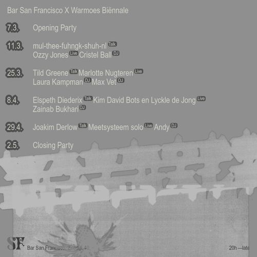 Warmoes Biënnale: Tild Greene (Talk) Marlotte Nugteren (live) Laura Kampman (DJ) Max Vet (DJ)