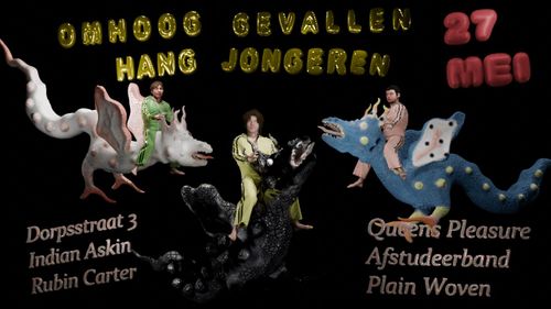 OMHOOG GEVALLEN HANGJONGEREN: RUBIN CARTER, QUEEN’S PLEASURE, INDIAN ASKIN, DORPSSTRAAT 3, PLAIN WOVEN, SPECIAL GUEST
