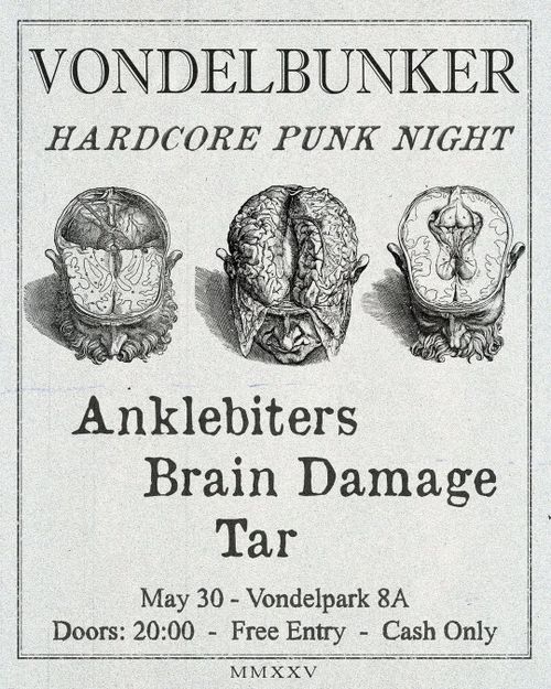 Hardcore/Punk Night with Anklebiters, Brain Damage and Tar